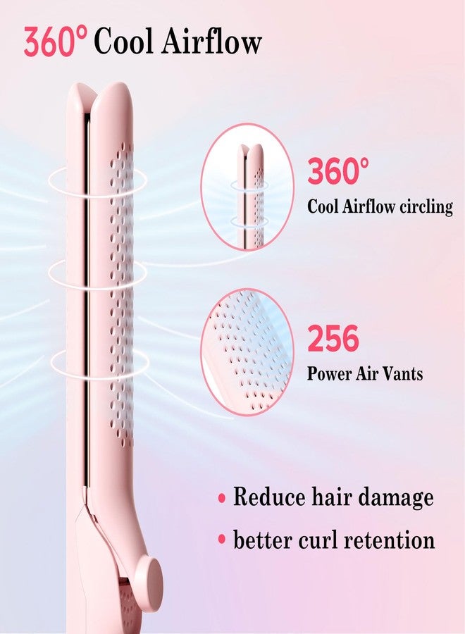 Hahahope Hair Straightener Curler 2-in-1: 1.25" Flat Iron for Women - Curling Wand 360° Airflow Cooling Vents Titanium Ionic for Less Frizz - 5 Temps & Auto Off Dual Voltage (Pink) - Image 2