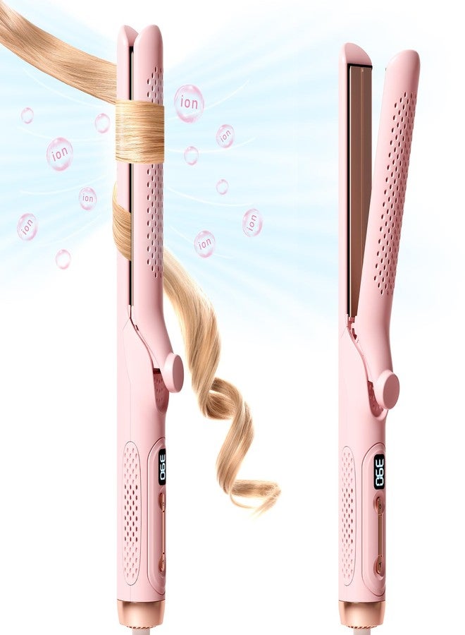Hahahope Hair Straightener Curler 2-in-1: 1.25" Flat Iron for Women - Curling Wand 360° Airflow Cooling Vents Titanium Ionic for Less Frizz - 5 Temps & Auto Off Dual Voltage (Pink) - Image 1
