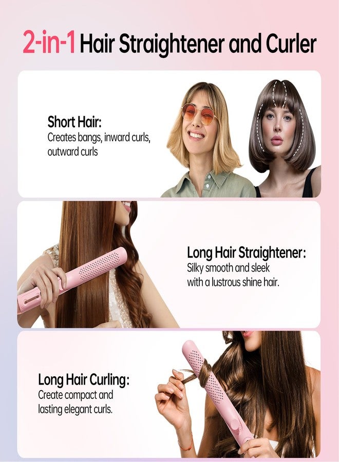 Hahahope Hair Straightener Curler 2-in-1: 1.25" Flat Iron for Women - Curling Wand 360° Airflow Cooling Vents Titanium Ionic for Less Frizz - 5 Temps & Auto Off Dual Voltage (Pink) - Image 4