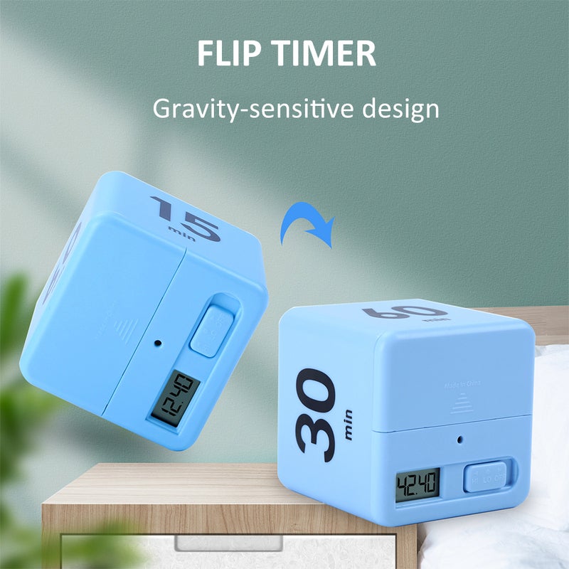 Cube Timer: 15/20/30/60 Minute ABS Plastic Compact Gravity Sensor Flip Timer - 2 Volume Modes Visible Display Easy To Operate Digital Timer for Home Kitchen Kids Study Office Workouts Games - Image 2
