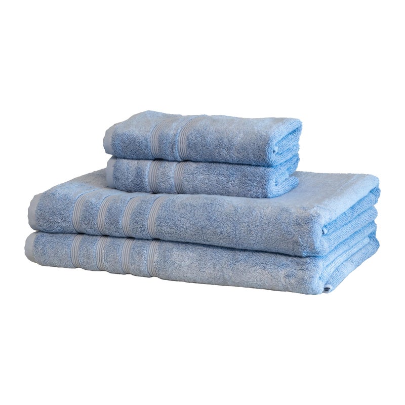 Mosobam Luxury Turkish 4pc XL Towel Set 35X70 16X30 Allure Blue Oversize 700 GSM Bamboo Viscose  Aegean Turkish Combed Cotton