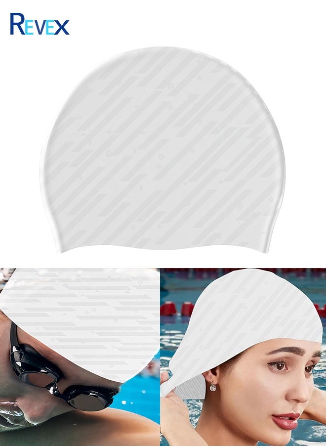 REVEX Men Women, Unisex Adult Swimming Caps for Short Long Hair to Keep Hair Dry, Waterproof Bathing Caps for Swimming  - Image 1