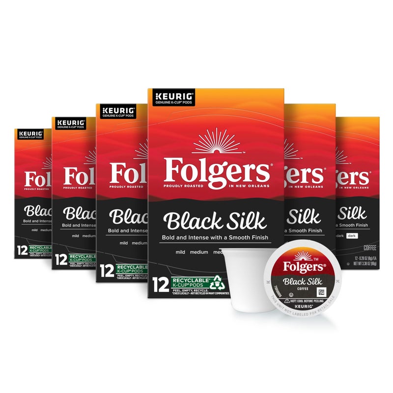 Folgers Black Silk Dark Roast Coffee, 72 Keurig K-Cup Pods - Image 1
