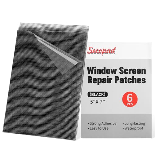 Secopad 5" x 7" Black/Grey Screen Repair Kit, 6 PCS Window Screen Patch Repair Tape for Mesh Window Door, Strong Adhesive Fiberglass Mesh Pacth Tape - Image 1