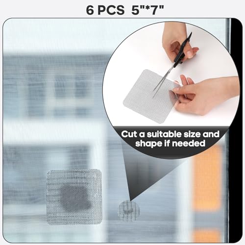 Secopad 5" x 7" Black/Grey Screen Repair Kit, 6 PCS Window Screen Patch Repair Tape for Mesh Window Door, Strong Adhesive Fiberglass Mesh Pacth Tape - Image 4