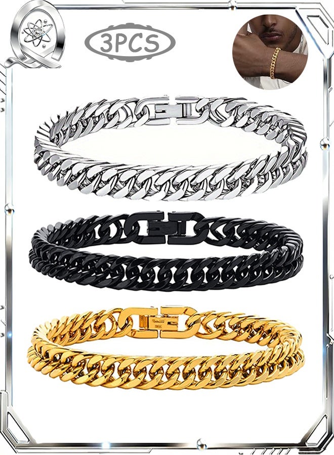 Quantum 3 PCS Stainless Steel Chain Bracelet, Stainless Steel Polished Titanium Jewelry Clasp, Trendy Chunky Bracelets for Men Women - Image 1