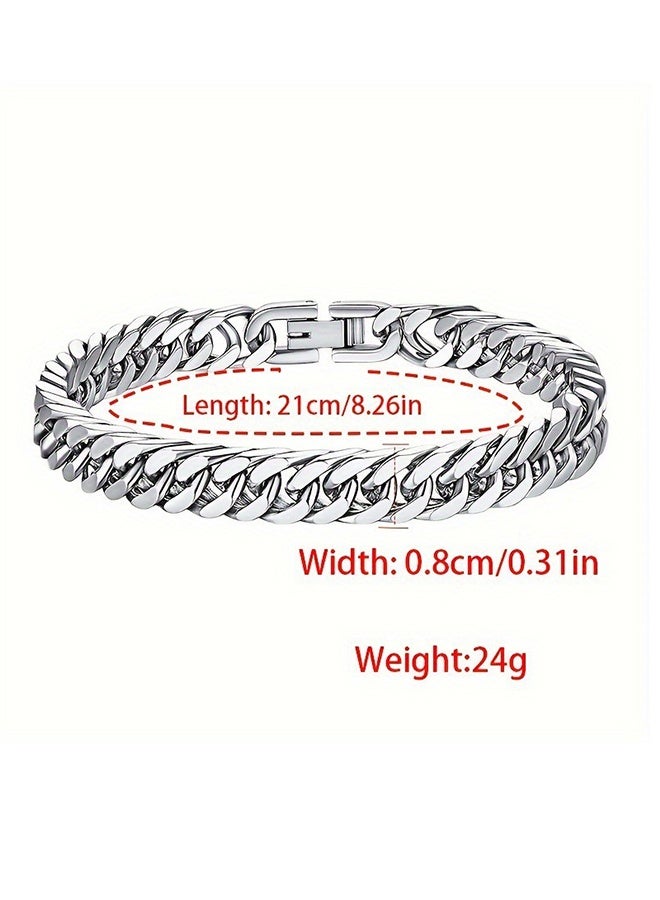 Quantum 3 PCS Stainless Steel Chain Bracelet, Stainless Steel Polished Titanium Jewelry Clasp, Trendy Chunky Bracelets for Men Women - Image 2