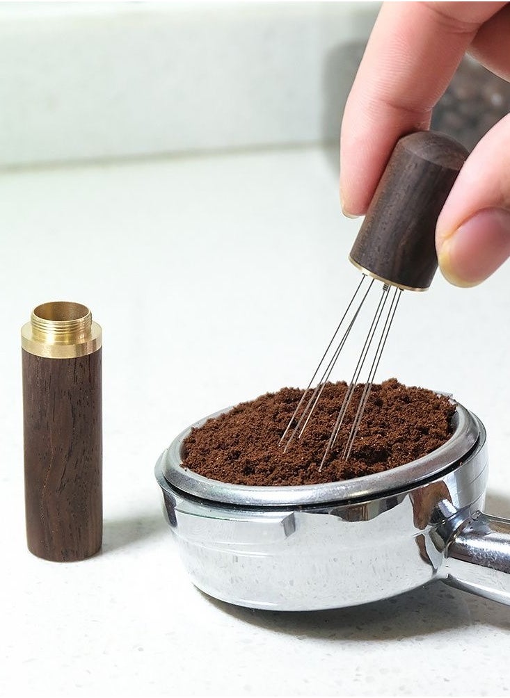 Generic Portable Mini Coffee Needle, Anti-Clumping Ground Coffee Stirring Tool, 6-Pin Coffee Stirrer with Storage Base, Coffee Dispenser Hand Stirrer Tool for Home, Kitchen, Cafe，coffee needle，espresso stirrer tool，coffee wdt，espresso coffee stirrer，espresso stirrer needle，coffee needle distributor，espresso stirrer，espresso needle  - Image 1