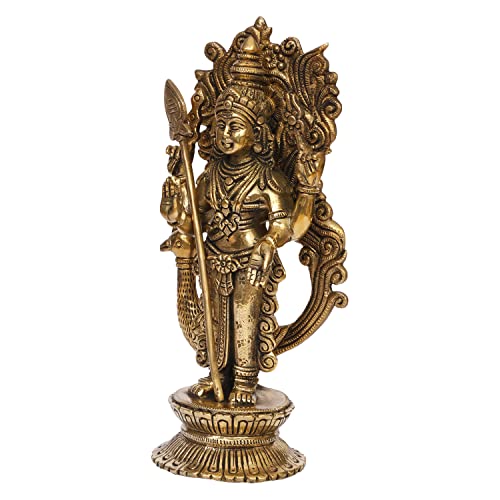 ARTVARKO Lord Murugan KartikeyaBrass Idol Swaminatha Skanda Swami Ji Kartik Statue Subramanya Gold Color 9 Inch - Image 3