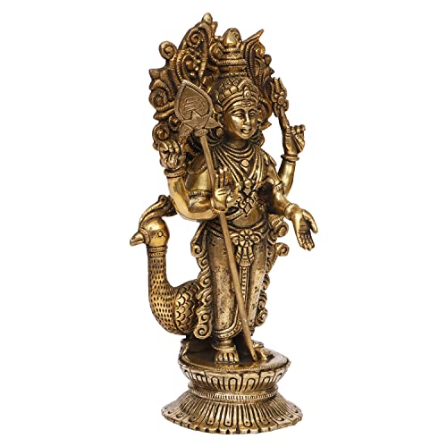 ARTVARKO Lord Murugan KartikeyaBrass Idol Swaminatha Skanda Swami Ji Kartik Statue Subramanya Gold Color 9 Inch - Image 2