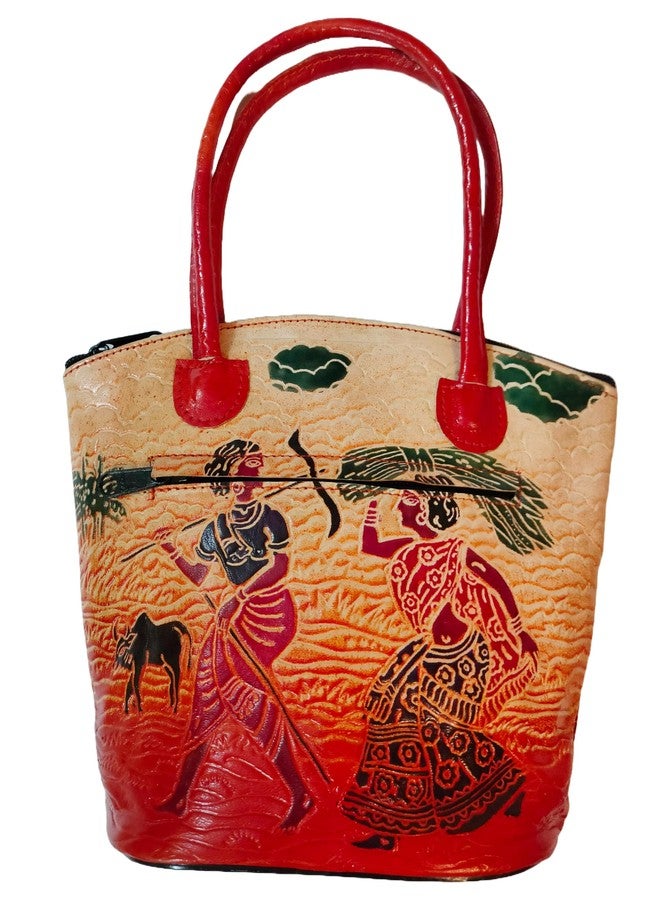 CLASSIQUE Shantiniketan Pure Leather Traditional Printed Handbag Medium Batua Purse for Women - Image 1