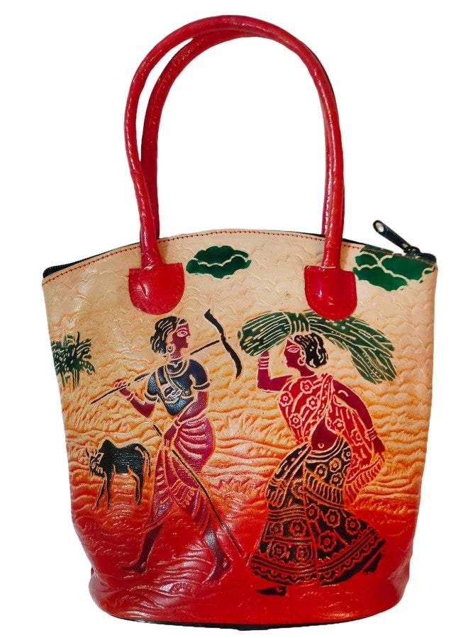 CLASSIQUE Shantiniketan Pure Leather Traditional Printed Handbag Medium Batua Purse for Women - Image 4
