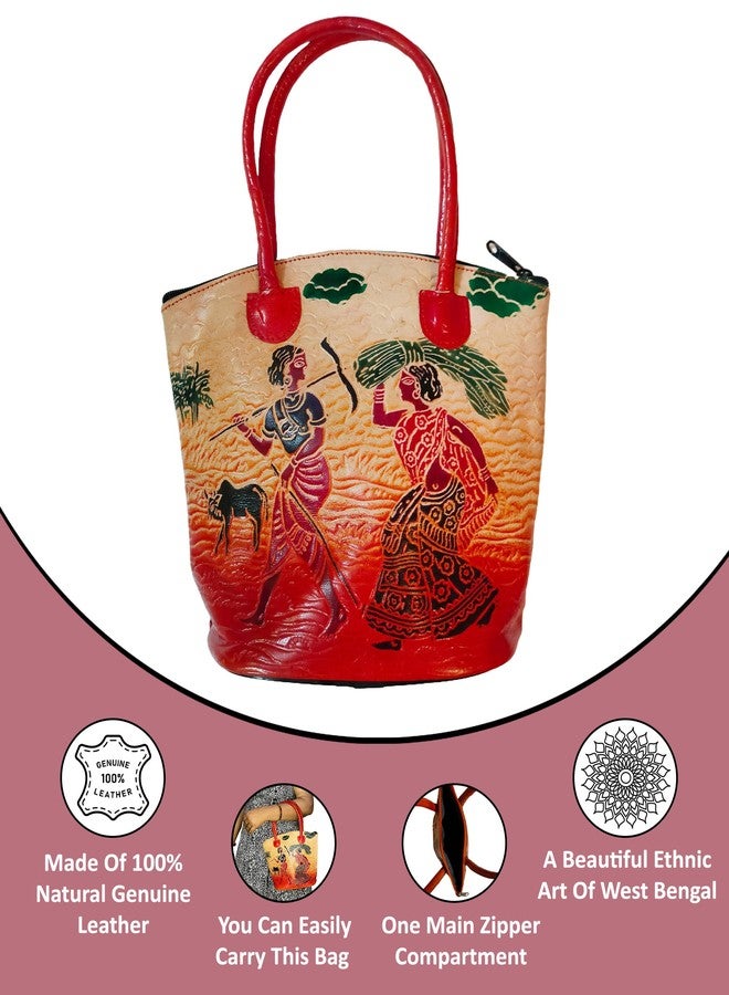 CLASSIQUE Shantiniketan Pure Leather Traditional Printed Handbag Medium Batua Purse for Women - Image 3