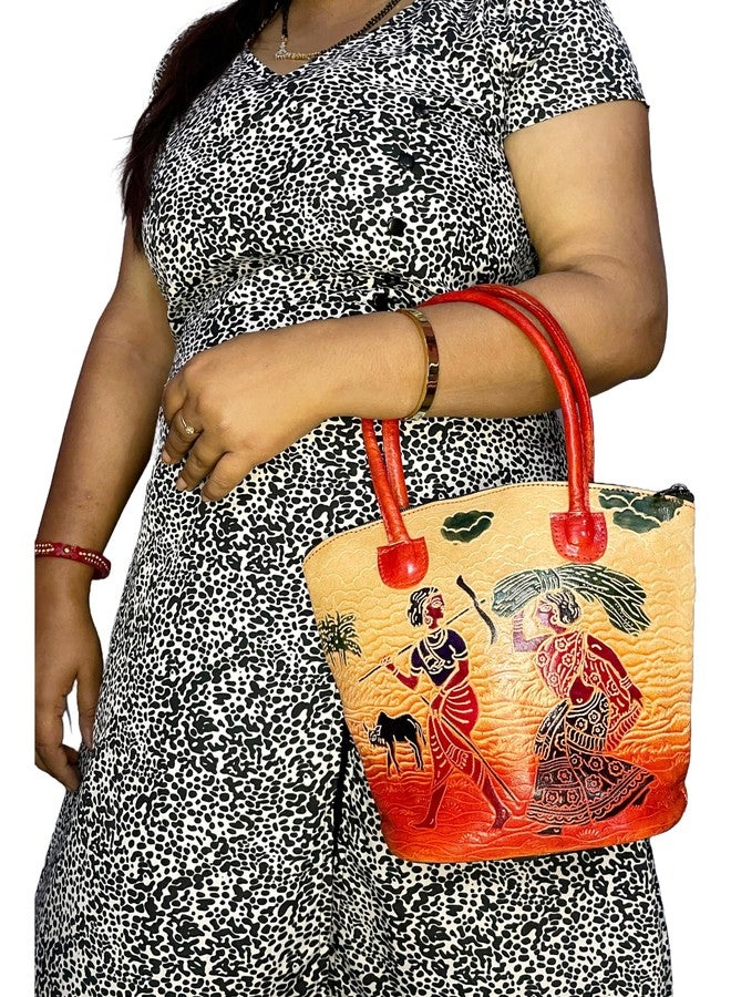 CLASSIQUE Shantiniketan Pure Leather Traditional Printed Handbag Medium Batua Purse for Women - Image 2