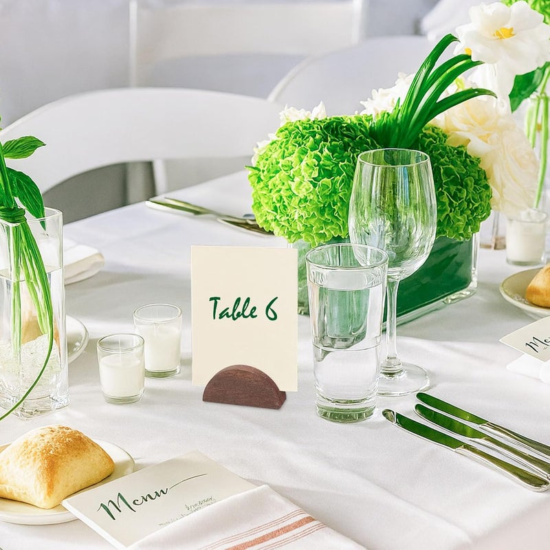 Alffun 50 Pcs Wooden Table Number Stands, Semicircular Wedding Place Card Holders for Table Numbers, Name Tag, Restaurant Menu, Birthday Party & Event Decor - Image 2