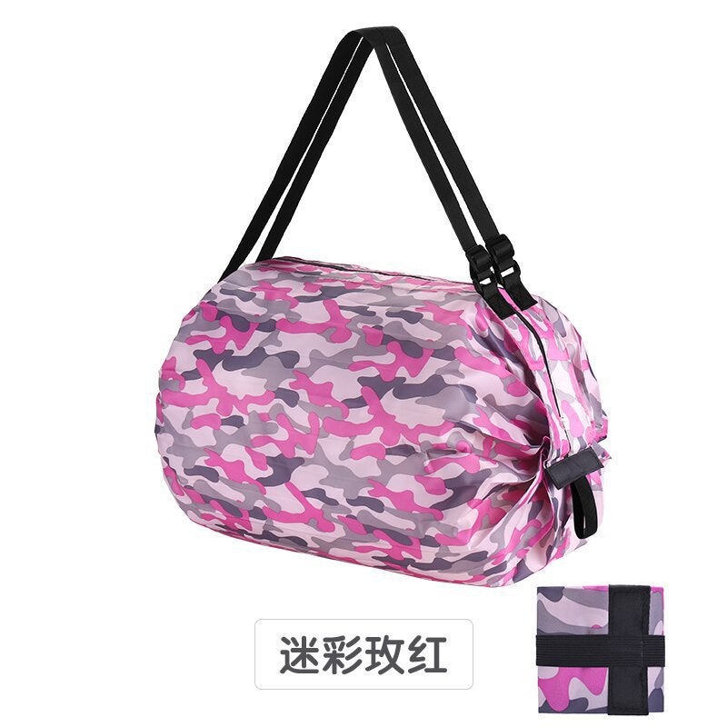 Foldable Shopping Bag Travel Shoulder Portable Large Shopping Tote Bag Food Shopping Bag Storage Bag Rose camouflage 