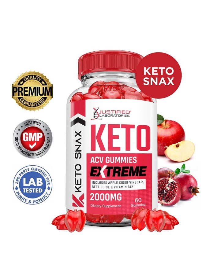 Justified Laboratories Keto Snax Keto ACV Gummies Extreme 2000MG Keto Snax Keto Gummies Advanced Formula Apple Cider Vinegar with Pomegranate Beet Juice Powder B12 Vegan Non GMO 60 Gummys - Image 2