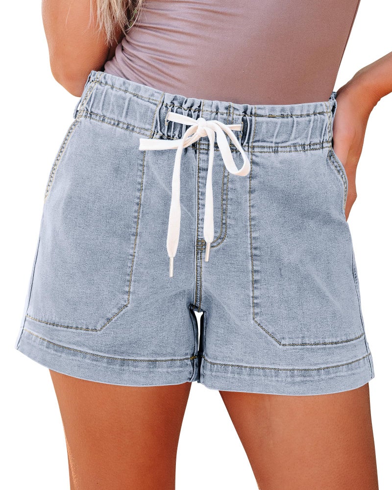 luvamia Womens Stretch Denim Shorts Elastic Waist Jean Cruise 2026 Woman Summer Jorts Stretchy Jean Shorts for Women Roadknight Blue Size Small US 4 to 6 - Image 1