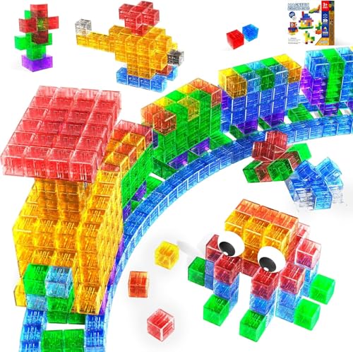 Annexfun 56PCS Magnetic Blocks Transparent Magnetic Cubes Toddlers Building BlocksMontessori Preschool STEM Educational Sensory Toys for Kids Ages 3 Boys Girls Birthday Gifts 1IN - Image 1