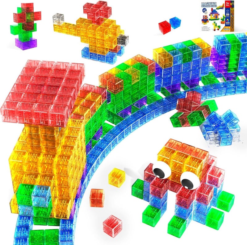 Annexfun 56PCS Magnetic Blocks Transparent Magnetic Cubes Toddlers Building BlocksMontessori Preschool STEM Educational Sensory Toys for Kids Ages 3 Boys Girls Birthday Gifts 1IN - Image 3