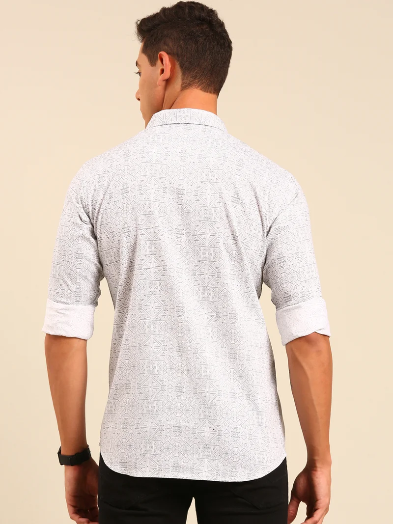 جوفن قميص قطني أبيض مطبوع للرجال