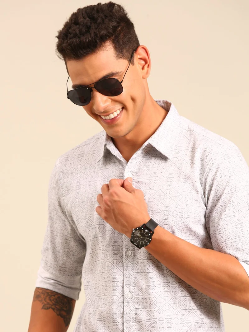 Joven  White Printed Cotton Shirt for Men for Men | Best Price UAE