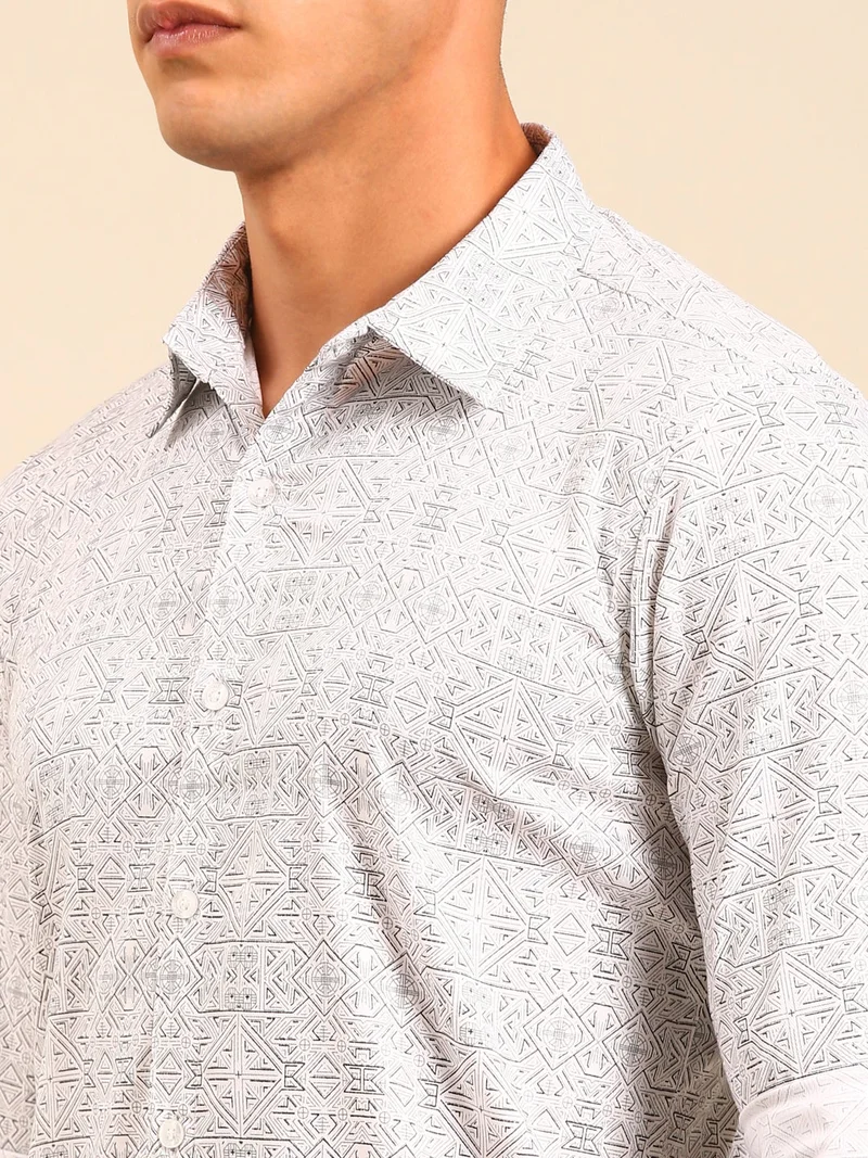 Joven  White Printed Cotton Shirt for Men for Men | Best Price UAE