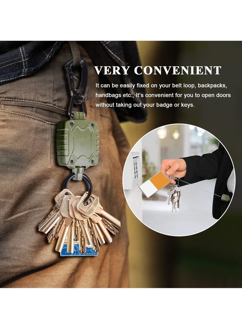 SYOSI Carabiner Retractable Keychain, 2 Pack Self Retractable Id Badge Reel with Belt Clip, Heavy Duty Tactical Badge Holder with 26 Inches Cord, Multitool Carabiner Key Chain, 10 Oz Retraction - Image 5