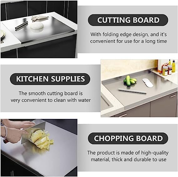 Halsey Homes Stainless Steel Counter Top Board for Kitchen | Worktop Platform | Round Edge | for Cutting - Chopping Vegetables Meat Fish Fruits (Counter TOP Large (40x50) CM) - Image 3