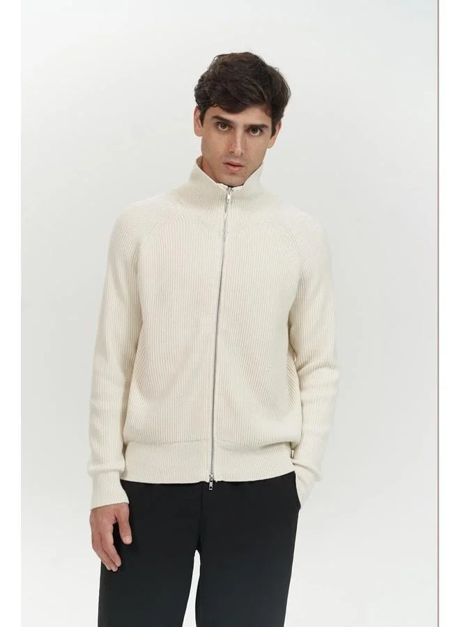MAI STUDIOS CO. Brock Full-zip Ecru Men's Knit Sweater