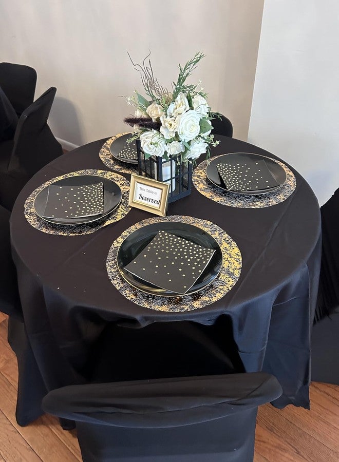 YLUSUJAKX Black and Gold Placemats Set of 50 Disposable Gold Doilies Charger Round Metallic Glitter Foil Pressed Dining Table Decoration Centerpieces for Party Wedding Birthday - Image 5