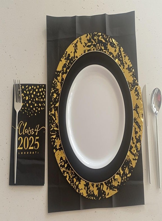 YLUSUJAKX Black and Gold Placemats Set of 50 Disposable Gold Doilies Charger Round Metallic Glitter Foil Pressed Dining Table Decoration Centerpieces for Party Wedding Birthday - Image 2