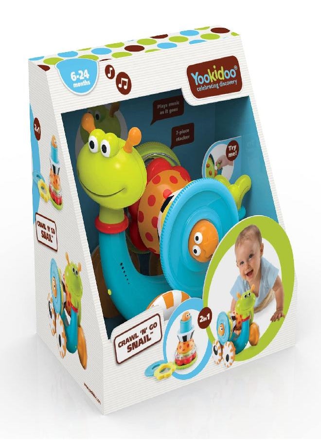 Yookidoo - Yookidoo Musical Crawl 'N' Go Snail Toy with Stacker - Promotes Baby's Crawling and Walking. Rolls and Spins Its Shell As It Moves. - Image 1
