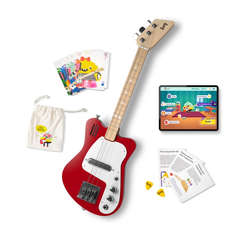 Loog Mini Electric kids Guitar for Beginners builtin Amp Ages 3 Learning App and Lessons Included Red - Image 2