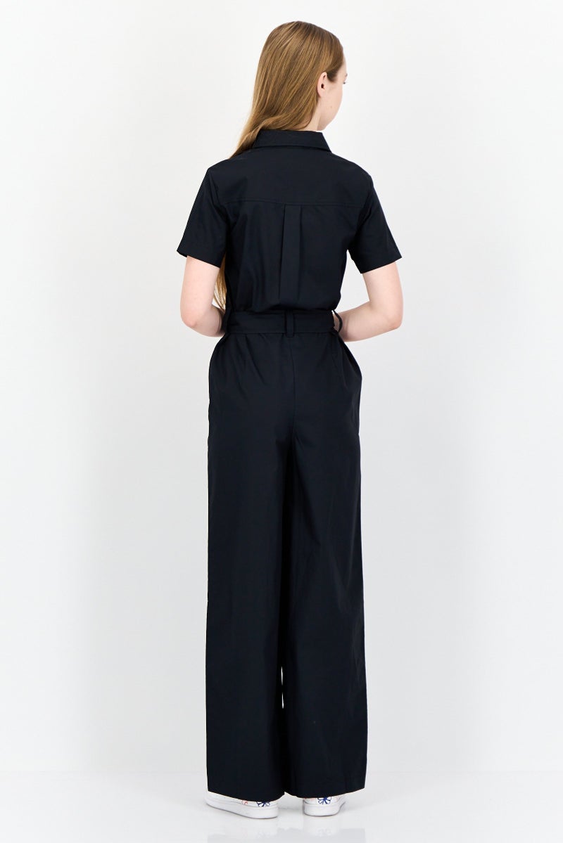 ESPRIT Women Solid Short Sleeves Belted Jumpsuit, Black - Image 4