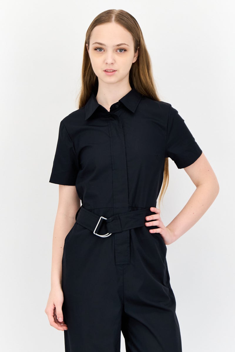 ESPRIT Women Solid Short Sleeves Belted Jumpsuit, Black - Image 2