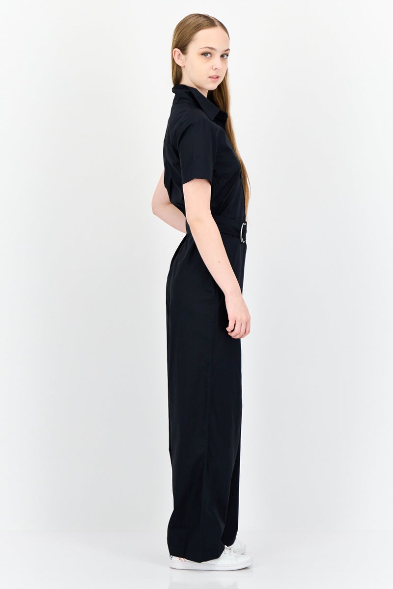 ESPRIT Women Solid Short Sleeves Belted Jumpsuit, Black - Image 3