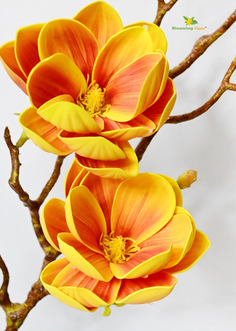 Blooming Floret Artificial Magnolia Ikebana Flower Stick | 80 cm Tall | Realistic Faux Yellow Magnolia Stem for Home, Office & Wedding Décor | Natural-Looking Flower Stems - Image 2