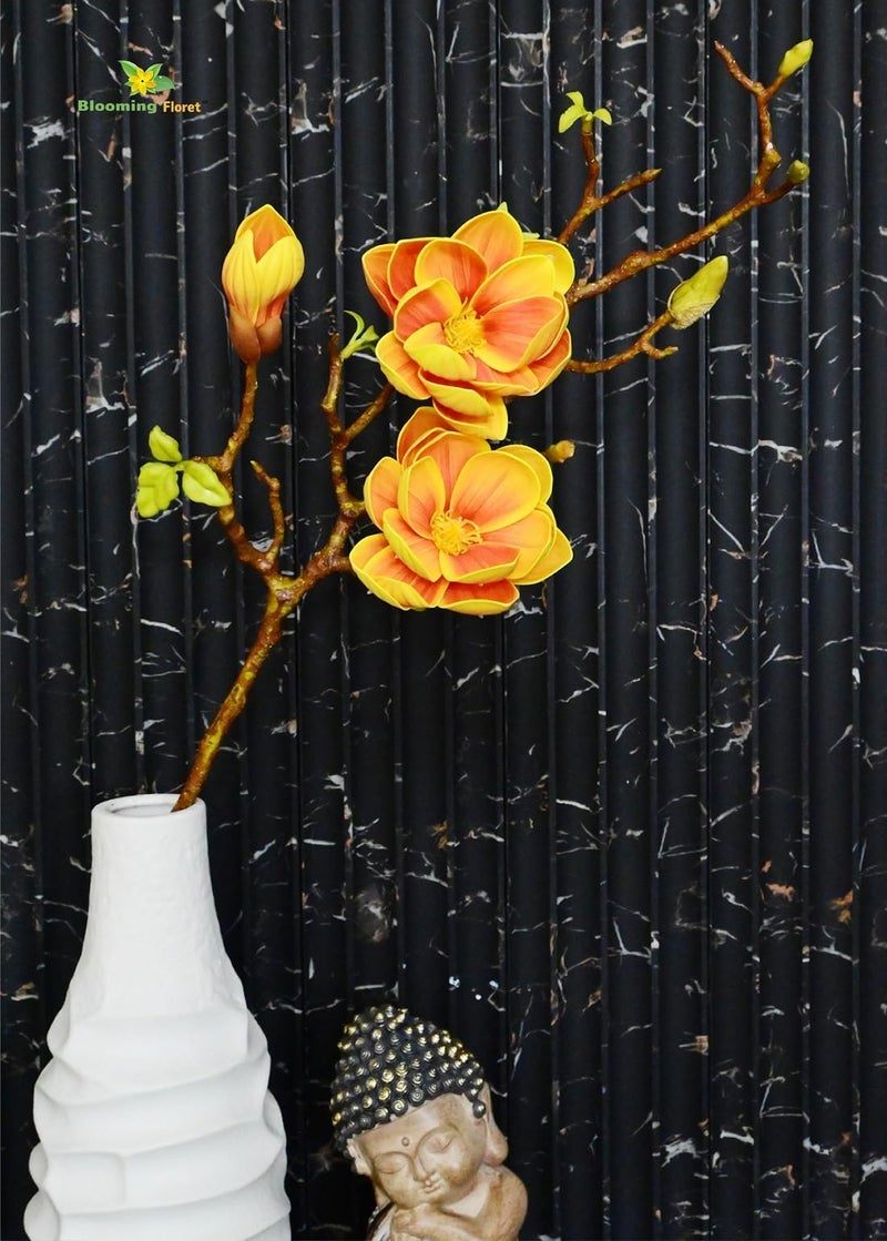 Blooming Floret Artificial Magnolia Ikebana Flower Stick | 80 cm Tall | Realistic Faux Yellow Magnolia Stem for Home, Office & Wedding Décor | Natural-Looking Flower Stems - Image 5