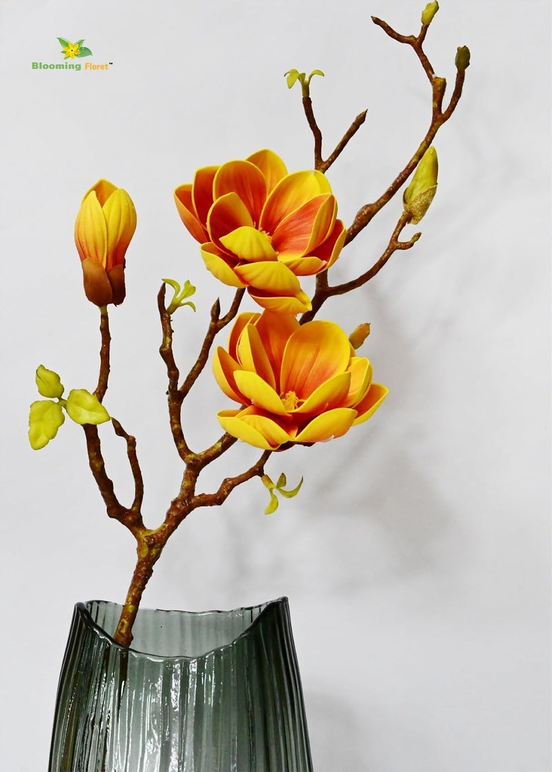 Blooming Floret Artificial Magnolia Ikebana Flower Stick | 80 cm Tall | Realistic Faux Yellow Magnolia Stem for Home, Office & Wedding Décor | Natural-Looking Flower Stems - Image 4