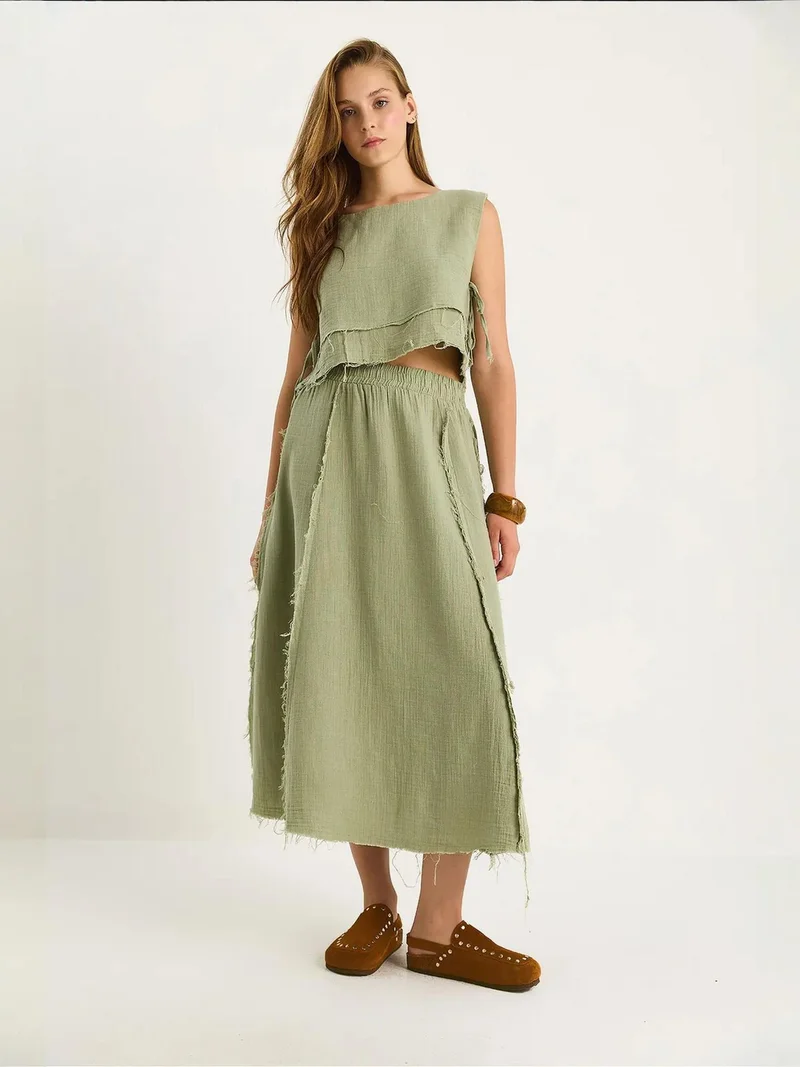 Bianco Lucci LUCCI Textured Blouse & Skirt Muslin Fabric Two-Piece Set