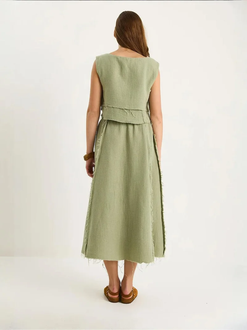 Bianco Lucci LUCCI Textured Blouse & Skirt Muslin Fabric Two-Piece Set
