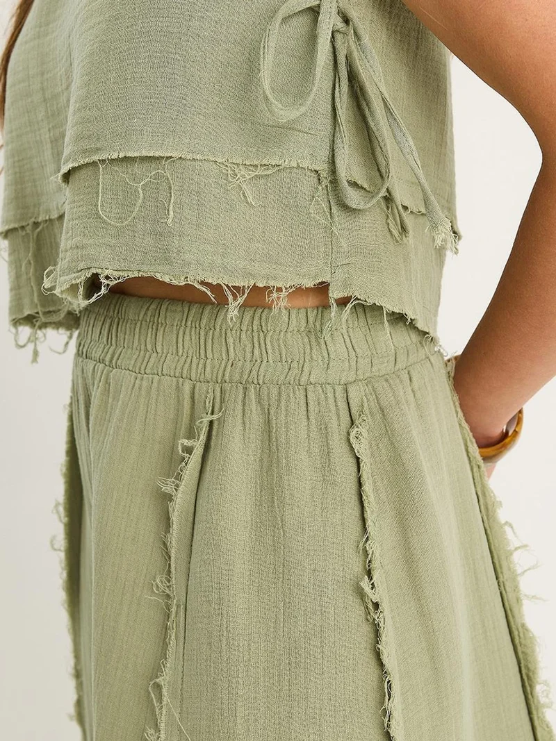 Bianco Lucci LUCCI Textured Blouse & Skirt Muslin Fabric Two-Piece Set
