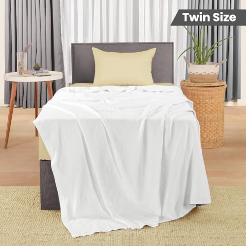 Utopia Bedding White 100% Cotton Blanket [Throw Size - 60x50 Inch] 350GSM Lightweight, Soft and Breathable Thermal Blanket for All Seasons - Image 2