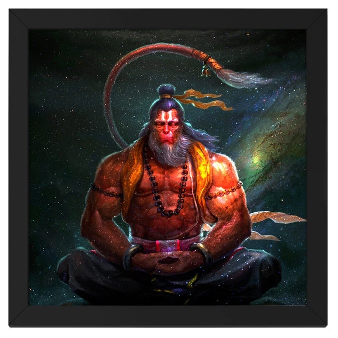 RITWIKAS WOOD RITWIKAS WALL ART PAINTING OF MEDITATING HANUMAN WITH FRAME FOR HOMEOFFICE DECOR 135 INX135 IN MULTI COLORED DIGITAL PAINTING MEDITATING HANUMAN