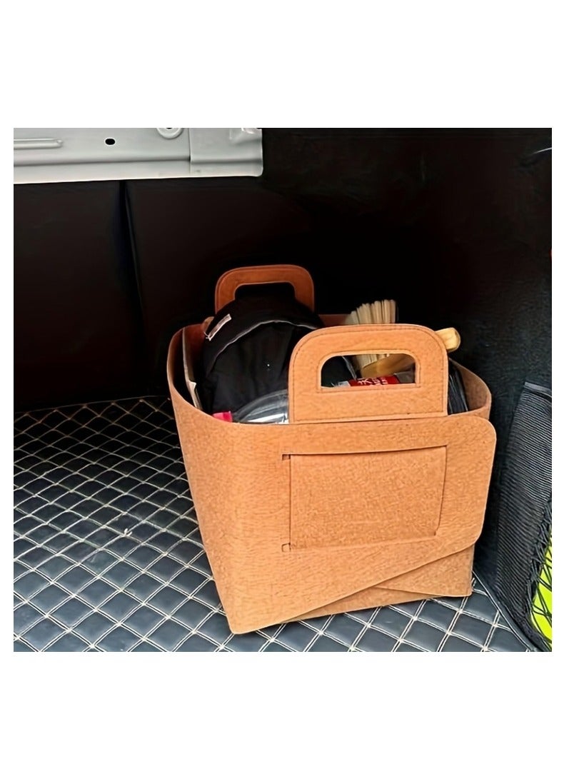 OASIS-TH Felt Storage Basket  With Handles Foldable Car Boot Bag Car Organiser Storage Box Table Organizer Storage 1 Pack  - Image 3