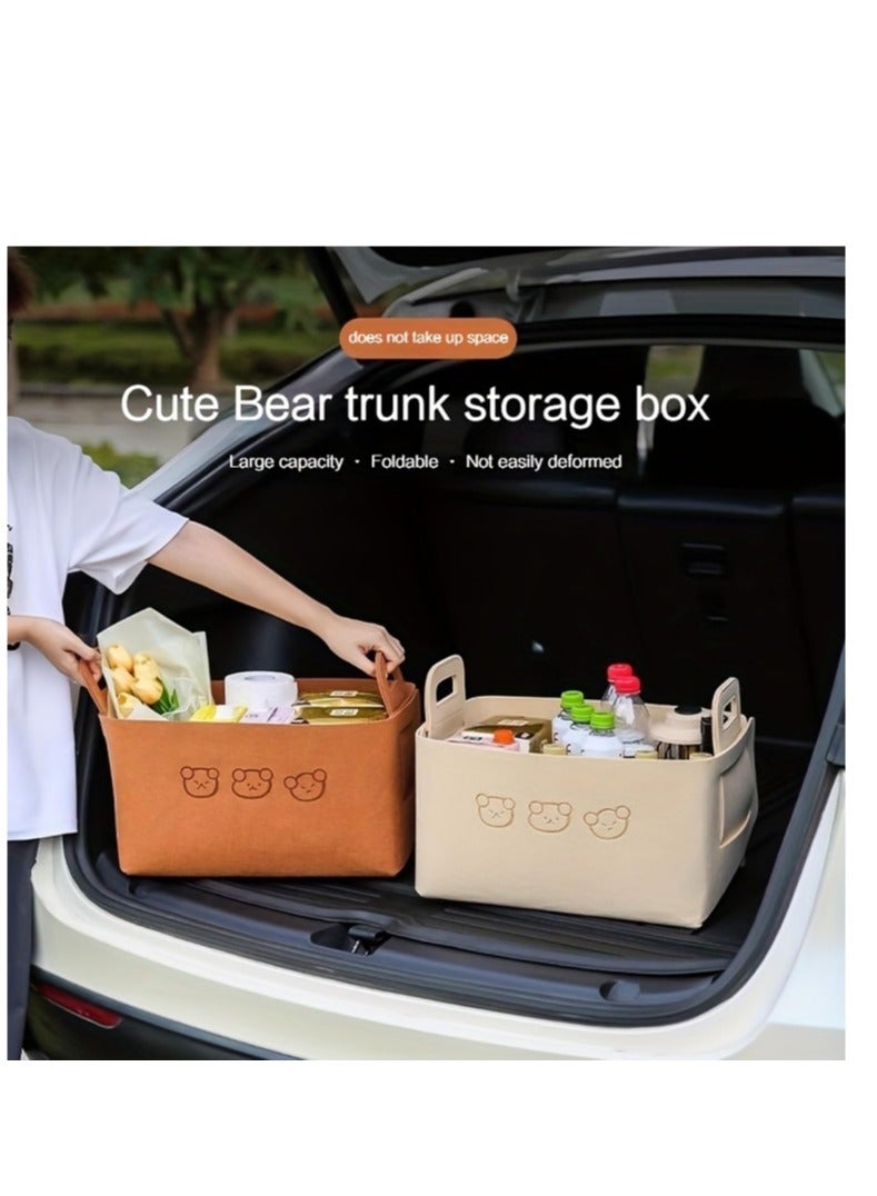 OASIS-TH Felt Storage Basket  With Handles Foldable Car Boot Bag Car Organiser Storage Box Table Organizer Storage 1 Pack  - Image 4