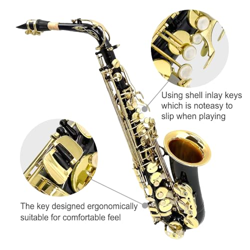 WUQIMUSC Beginner Alto Saxophone, E Flat - Complete Starter Kit with Case & 10 Reeds, for Adults & Students, Easy to Play for School Band & Practice (Black) - Image 3