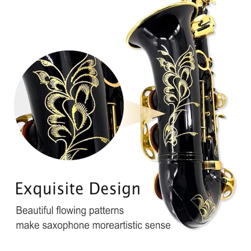 WUQIMUSC Beginner Alto Saxophone, E Flat - Complete Starter Kit with Case & 10 Reeds, for Adults & Students, Easy to Play for School Band & Practice (Black) - Image 2