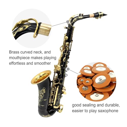WUQIMUSC Beginner Alto Saxophone, E Flat - Complete Starter Kit with Case & 10 Reeds, for Adults & Students, Easy to Play for School Band & Practice (Black) - Image 5
